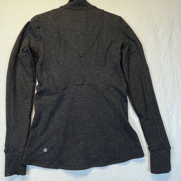 Lululemon Heathered Black Herringbone Kanto Catch Me 1/2 Zip Sweater Size 6 - Picture 6 of 7
